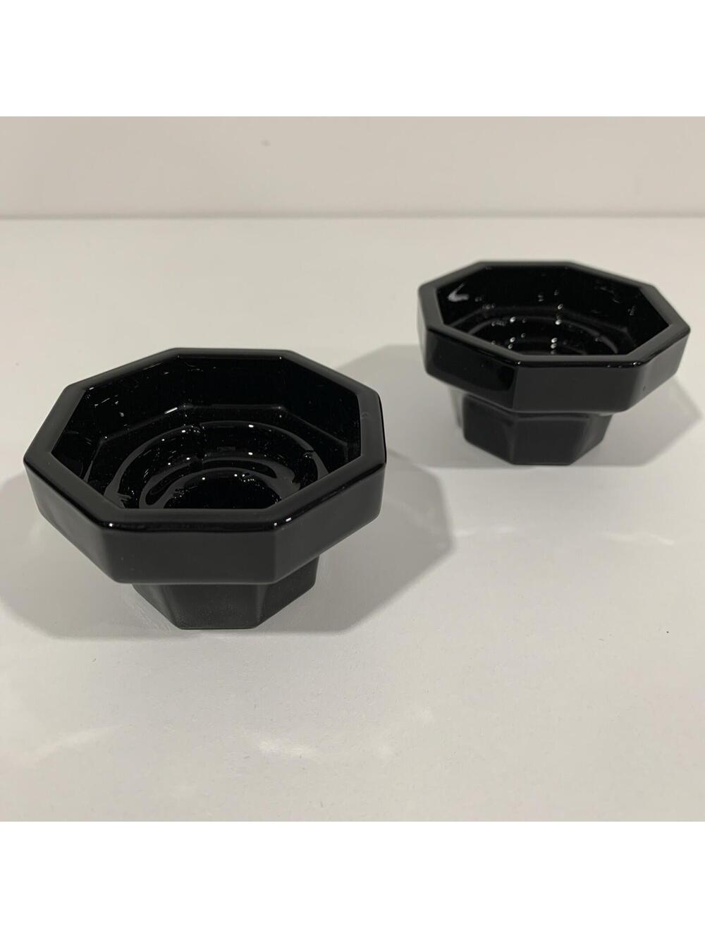 Vintage Arcoroc Octime candle holders set of 2 black glass octagonal France MCM
